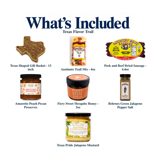 What's included in Texas Flavor Trail: each included item individually labeled.