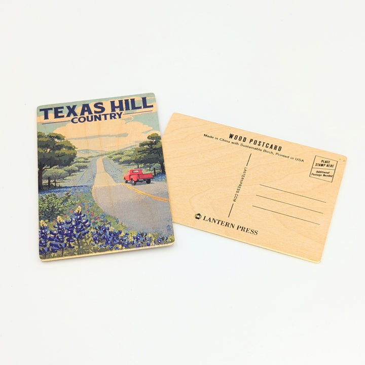 WOOD POSTCARD Texas Hill Country, Texas, Bluebonnets
