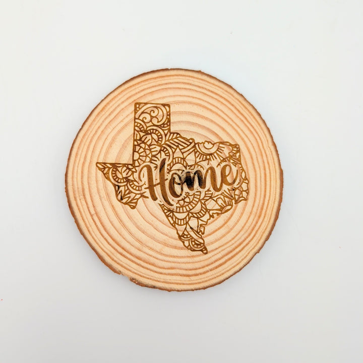 Texas Home Mandala Wood Slice Coaster