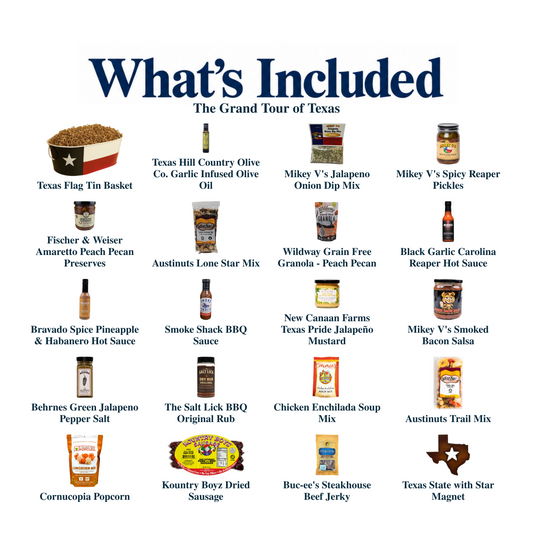 What's included in The Grand Tour of Texas: each included item individually labeled.