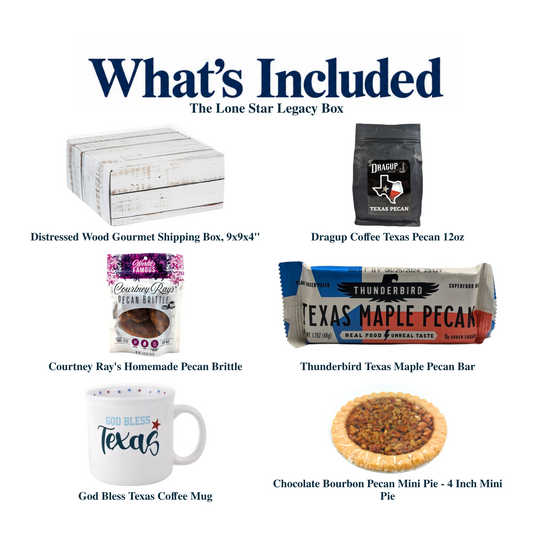 What's included in The Lone Star Legacy Box: each included item individually labeled.