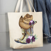 Western Cowboy Boots Hats Southwestern Canvas Tote