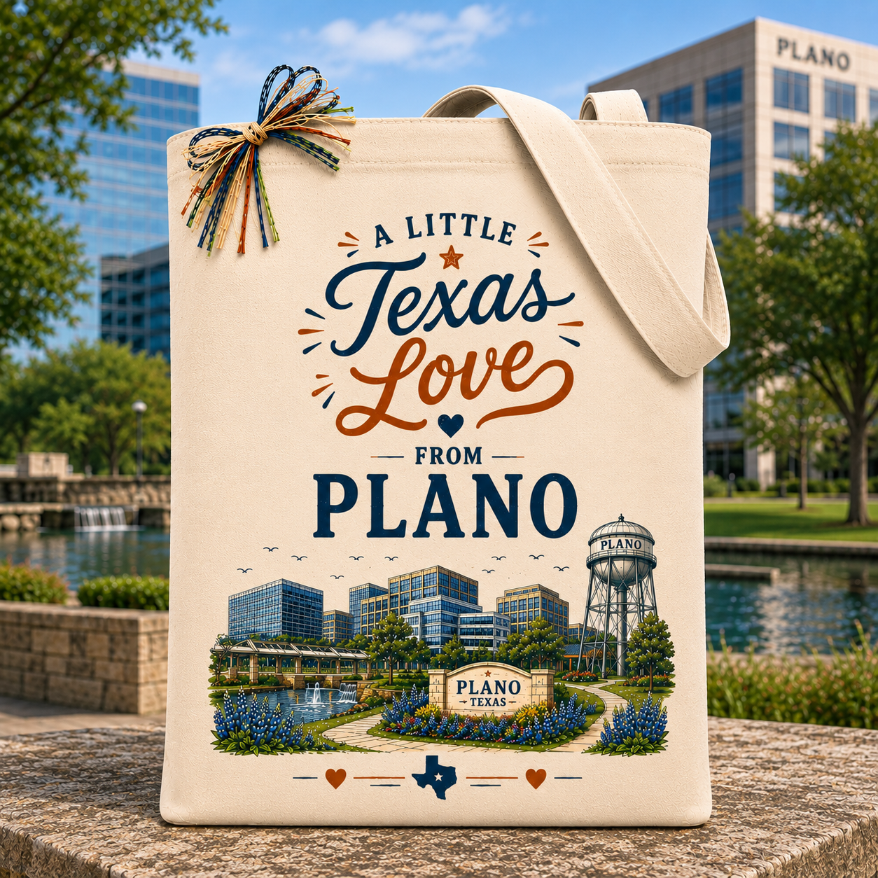 A Little Texas Love from Plano gift tote bag with Plano-inspired artwork