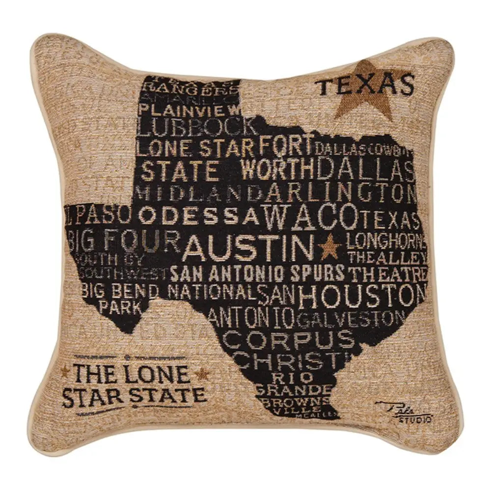 USA Texas decorative pillow with Texas-themed and patriotic design displayed on the Texas Gift Baskets storefront