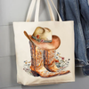 Western Cowboy Boots Country Flowers Canvas Tote