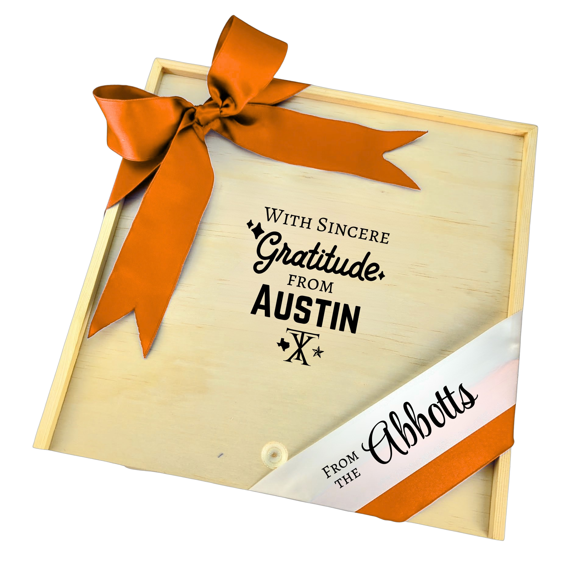 With Sincere Gratitude from Austin wooden gift box with Texas-inspired design, perfect for keepsakes or thoughtful gifting.
